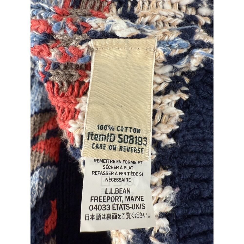 LL Bean Petite Size LP Boho Open Front Cardigan Sweater Colorful Chunky Knit - Picture 7 of 9